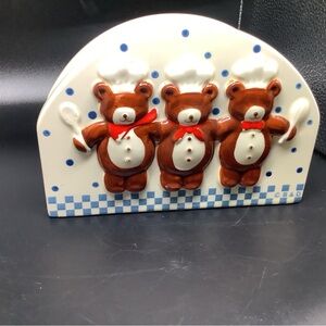 Vintage B&D Japan Ceramic Chef Bears Napkin Holder from the 1980s
